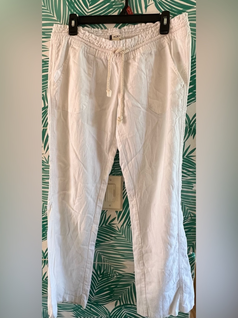 Roxy Oceanside White Drawstring Linen Blend Pants Sz L